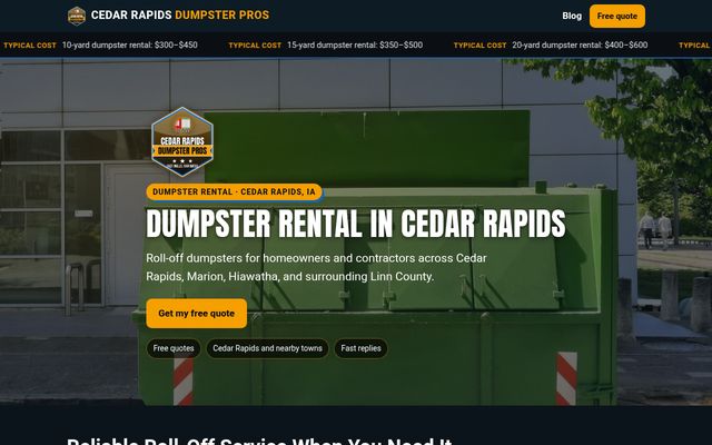 Cedar Rapids Dumpster Pros website