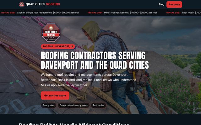 Quad Cities Roofing website