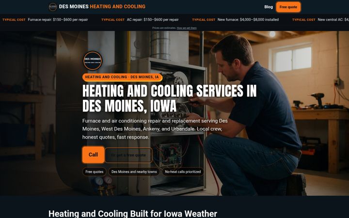 Heating Cooling Des Moines website