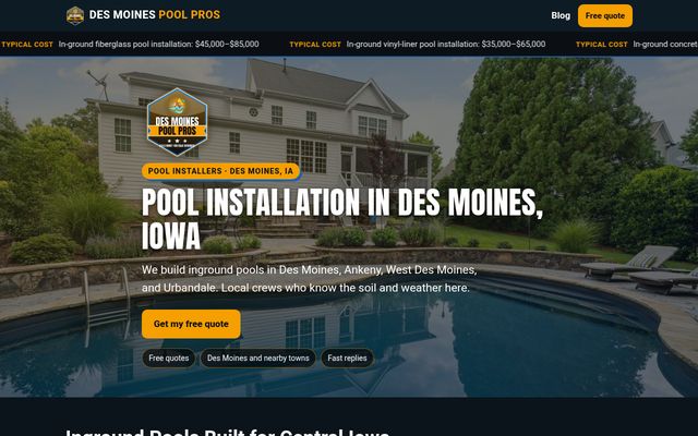 Des Moines Pool Pros website